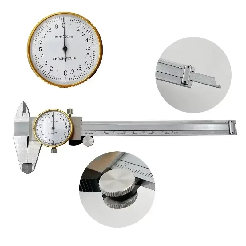 Dial Calipers 15cm 0.02 Mm Accuracy Stainless Steel Vernier Caliper Measure Range 0-150mm/0-200mm Shockproof Measuring Tool