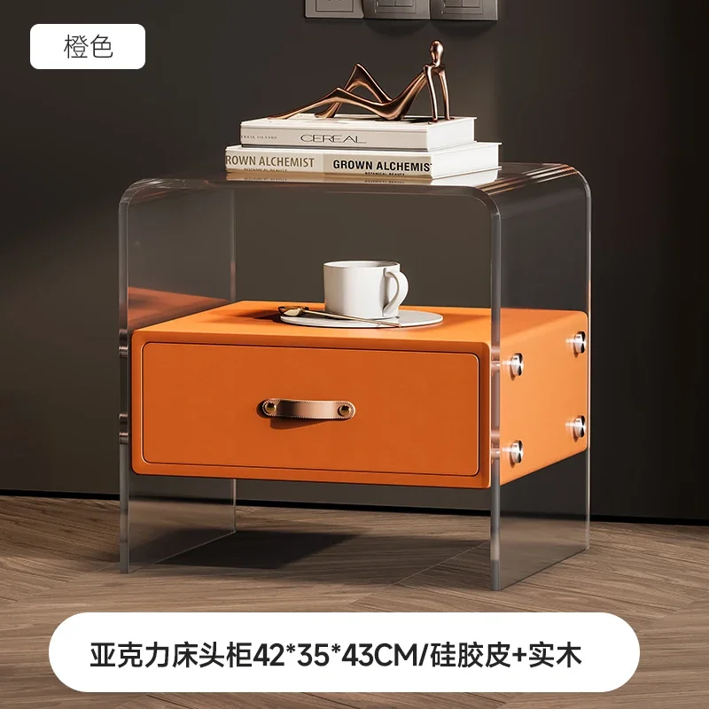 A  Acrylic bedside table Solid wood storage Modern simple multi-functional cream wind edge cabinet