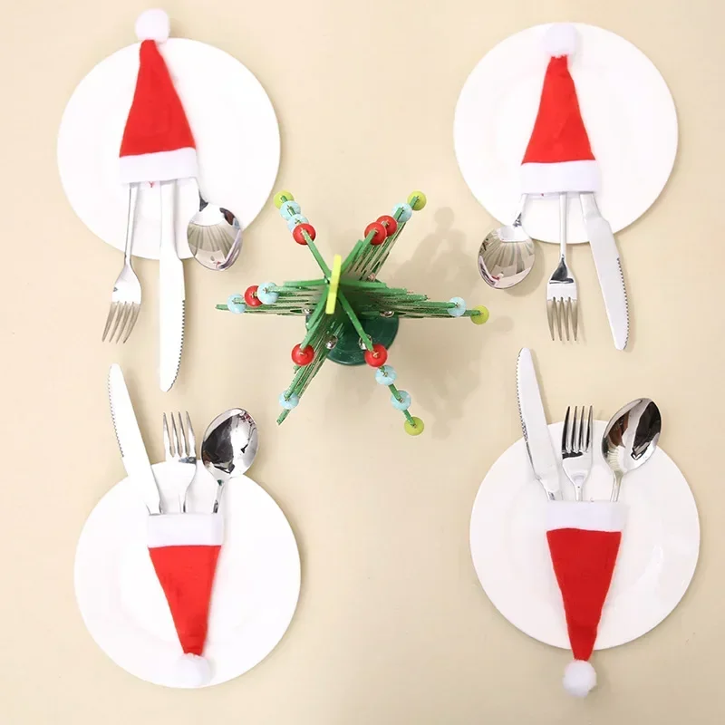 Christmas Decoration 2025 Home Decorations Dinner Table Decoration and Table Accessories Christmas Hat Fork Knife Cutlery Bag