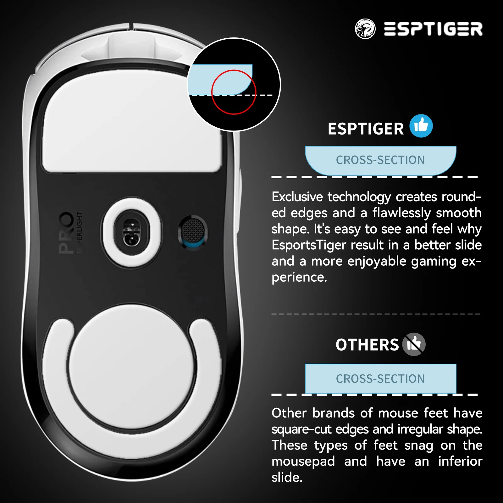 1 Pack Esports Tiger ICE Version Mouse Feet Mouse Skates for Pulsar X3 Gaming Mouse, Smooth, Low Noise, Round Edge