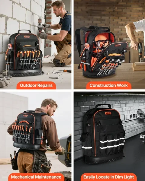 Tool Backpack 64 Pockets Tear-resistant Jobsite Backpack for Electrician