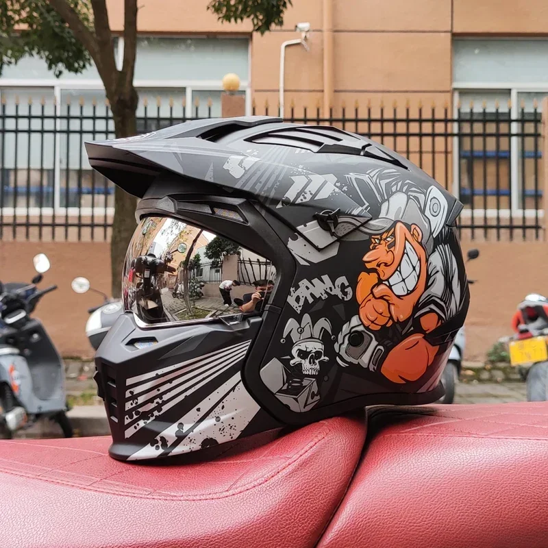 New Motorcycle Helmet Vintage Casque Moto Black Warrior Combination Helmet Full Half Helmet Cruising Cascos Motorcross