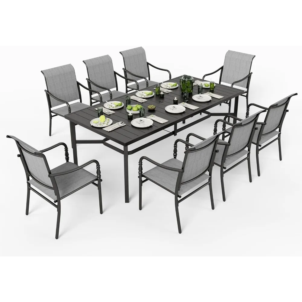 

Patio Table and Chairs Dining Set,8Person 83" Rectangular Outdoor Dinings Tables and Textilene Chairs, Outdoor Dining Table Sets