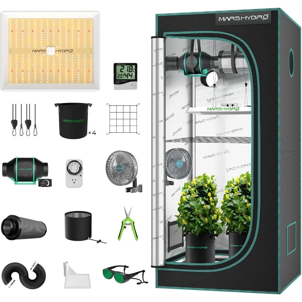 

3x3 Grow Tent Kit Complete 150W TS1000 Dimmable Full Specturm 2.3x2.3x5.2FT Grow Tent Complete System 27"x27"x63"Grow Tent