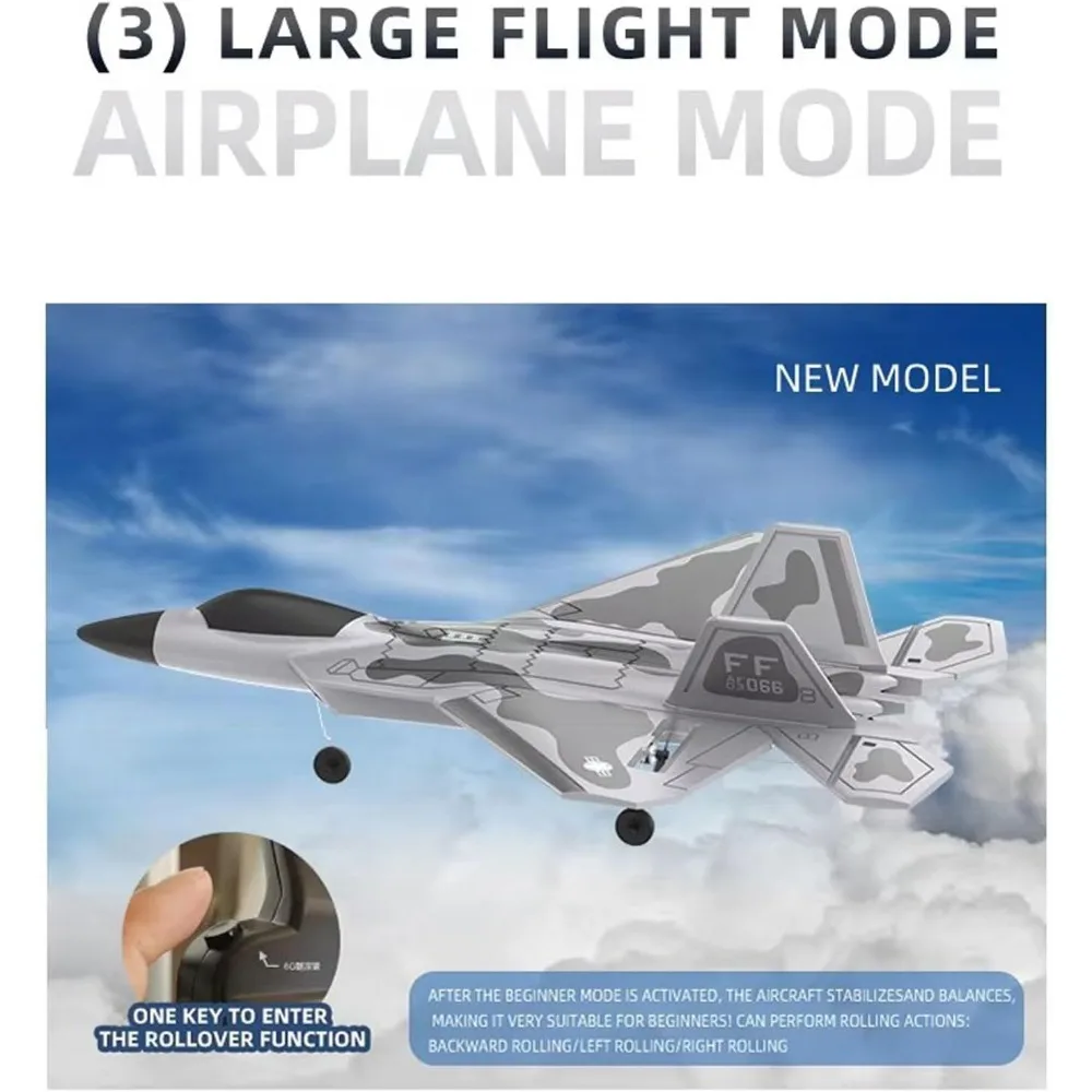 2.4GHz 4-Channel F22 RC Airplane with 6-Axis Gyro, 3D/6G Flight Modes, and Dual Batteries