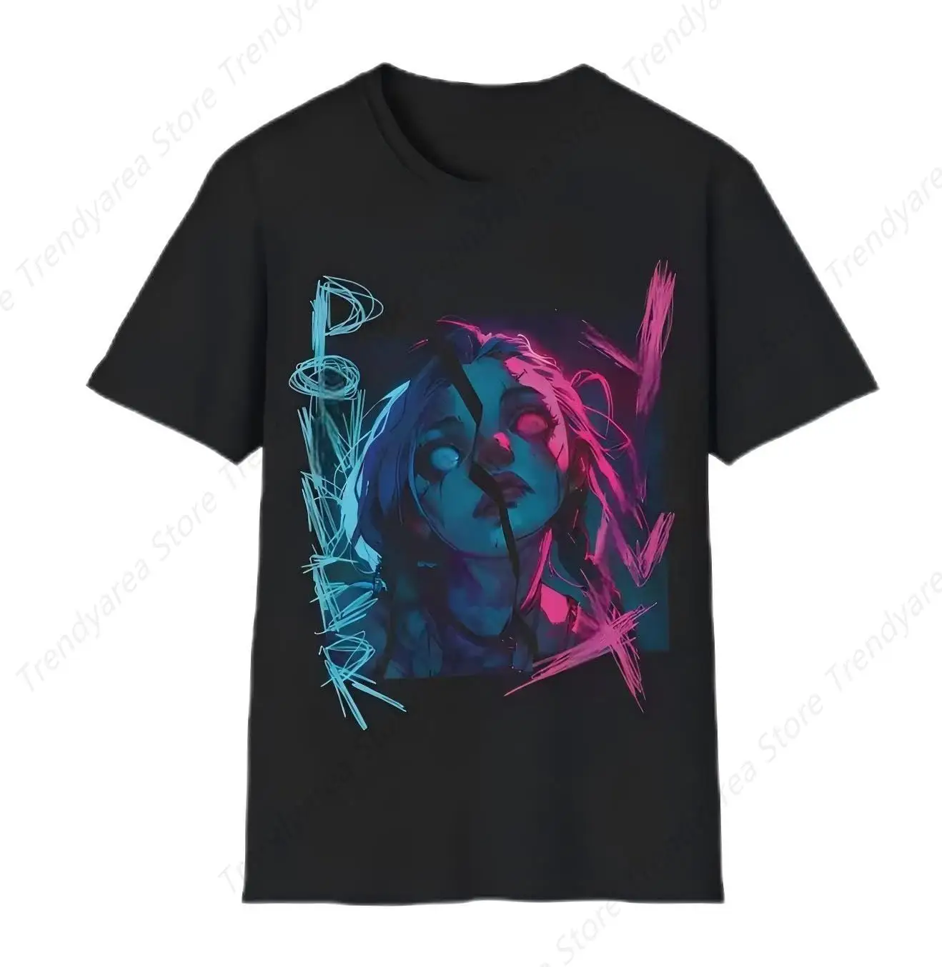 

Cool Casual Jinx T-Shirt Short Sleeve Shirt Arcane Graphic T-Shirt Tops Clothing Black