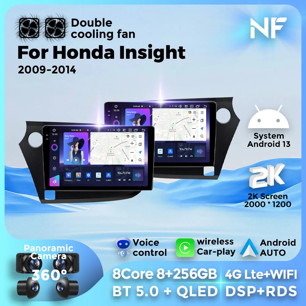 NF AI Voice Head Unit มัลติมีเดียระบบนําทาง GPS Player รถ-play 2 Din รถวิทยุ 2K QLED สําหรับ Honda Insight 2009-2014 LHD