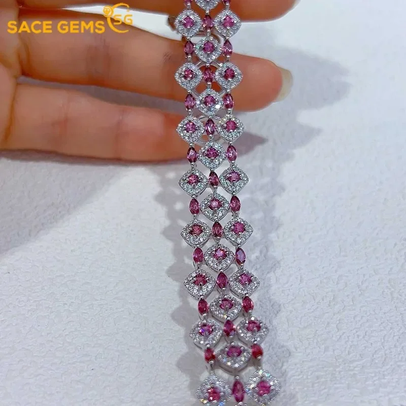 

SACE GEMS New Luxury 925 Sterling Silver 2*4MM Natual Garnet Gemstone Bracelrts for Women Engagement Cocktail Party Fine Jewelry