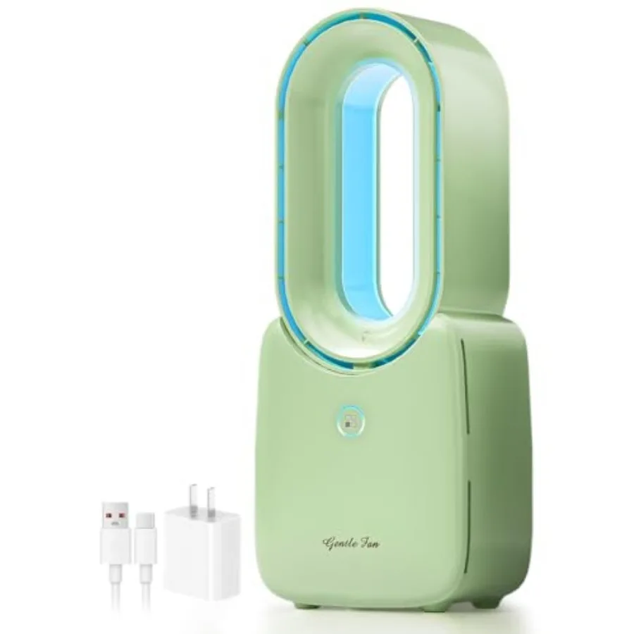 

Desk Fan, 11.8 Inch Portable Bladeless Fan Small Personal Cooling Fan with 5 Colors Touch Control LED Light, Quiet USB Table Fa