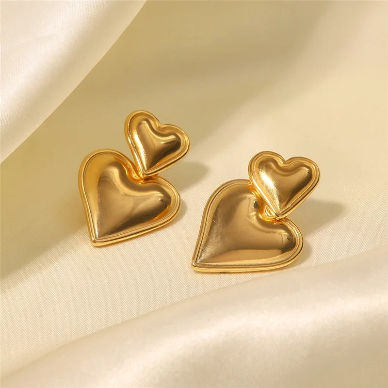 

PAPERPLUS Double Heart Earrings for Women And Girls Stainless Steel Smooth Love Shape 18K Gold Plated Simple Chic Jewelry Gift