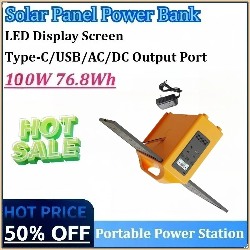 

New 100W Portable Power Station 110V/220V 76.8Wh Solar Generator Mobile Power Station with Solar Panel Power Bank for Camping
