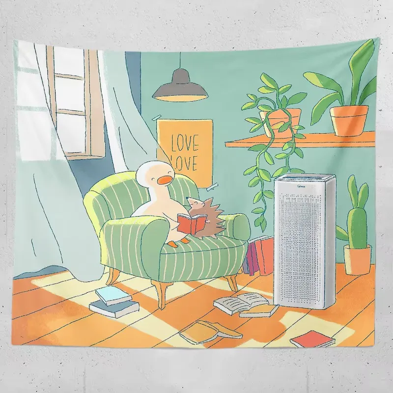 Kawaii Duck Tapestry Cartoon Girl Aesthetic, Room Decor Background Cloth for Parties and Tarot Card Displays