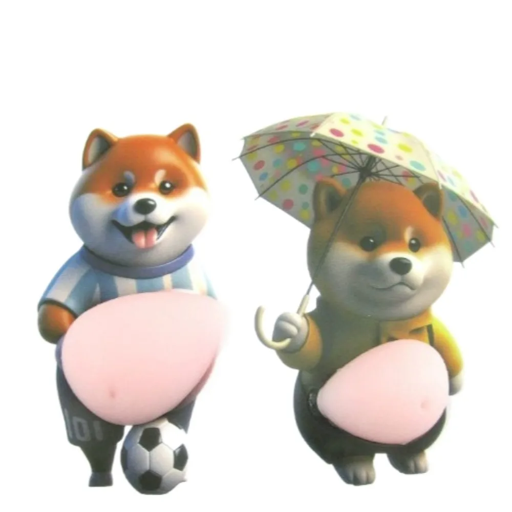 Pegatinas Chubby Shiba Inu 3D Shiba Inu, pegatina exprimible para el vientre del perro, pegatina 3D para cachorros, fondo rosa suave