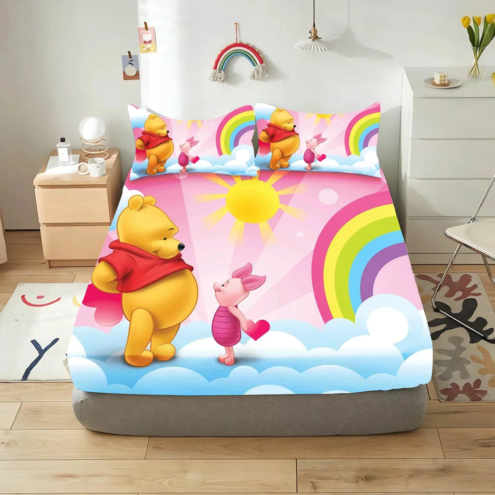 

Disney Cartoon Winnie the Pooh Bedspread with Pillowcase, Boys & Girls Home Bedroom Cartoon Pattern Bedspread, Custom Size