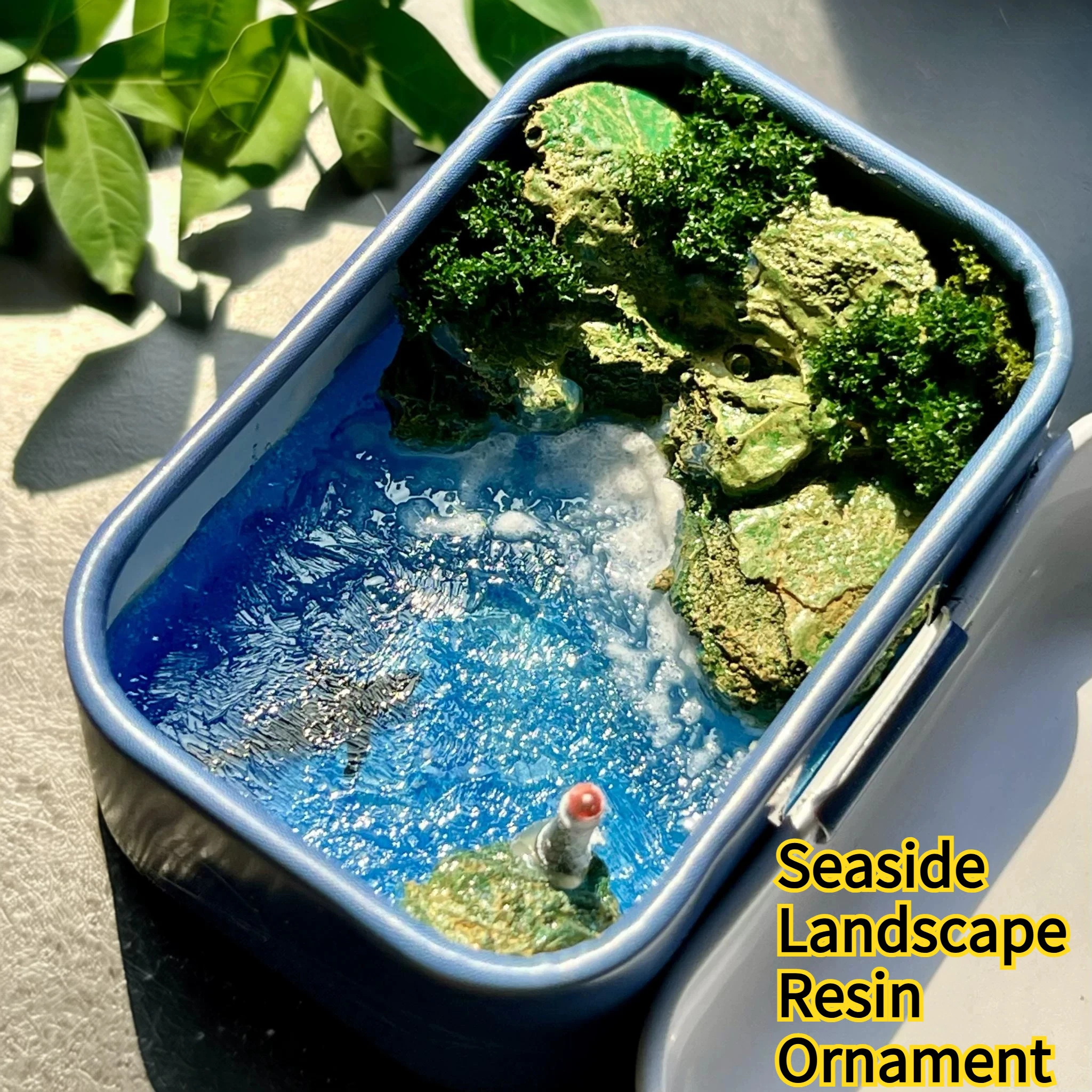 Handmade Seaside Lighthouse Landscape Resin Ornament Blue Landscape Desktop Decoration Give Friends Holiday Gift