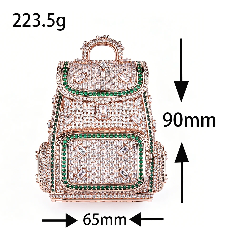 Full Diamond Doller Money Bag Design Pendant Fine Jewelry Gifts for Men Boy Friends Clear Green Cubic Zirconia Hip Hop Jewelry Wealth Bag Charm Bling Necklace Accessories 18K Rose Gold Plated or Men Women Rap Club Daily Mini Backpack Pendants