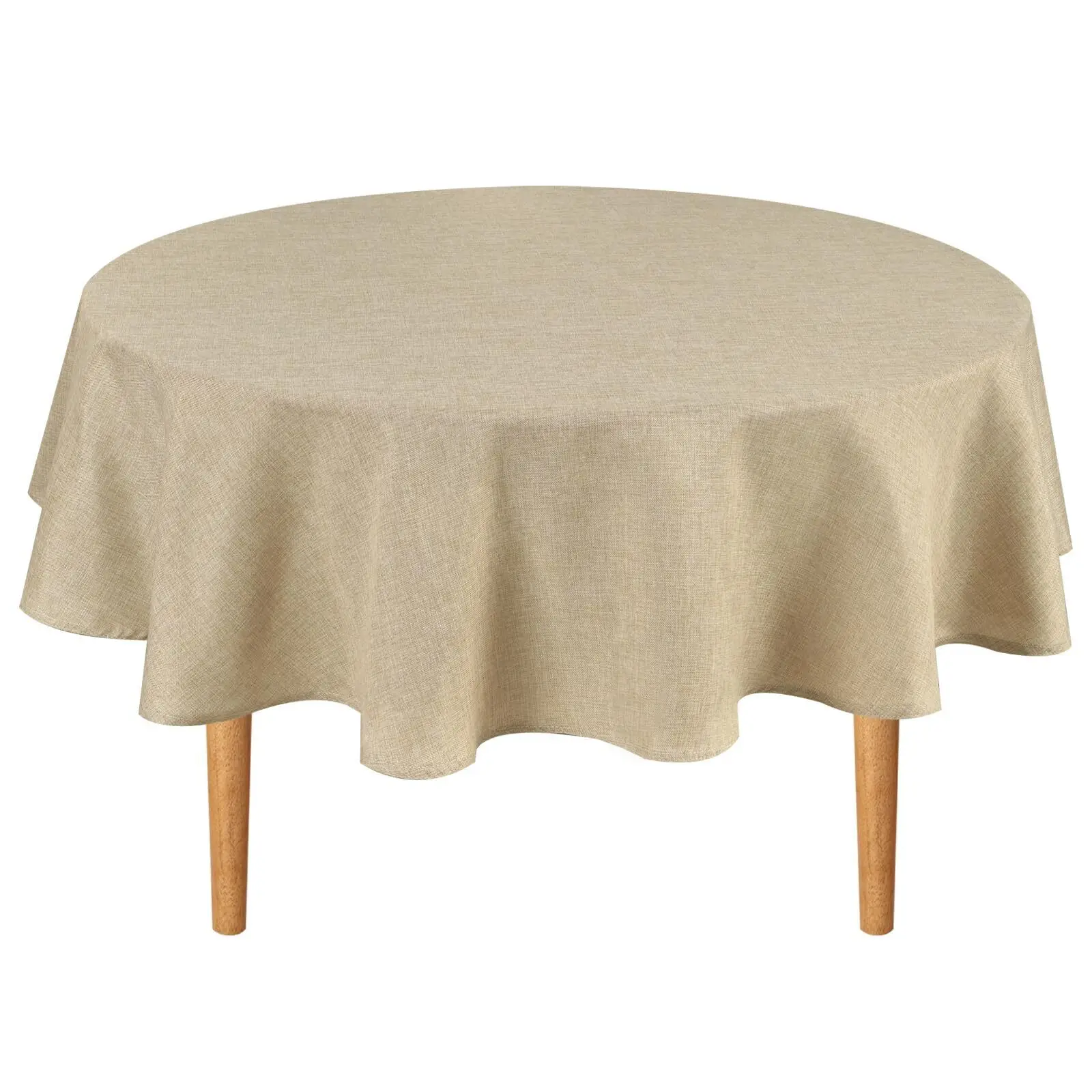 Round Linen Tablecloth 50 Inch - Wrinkle and Stain Resistant Washable Polyest