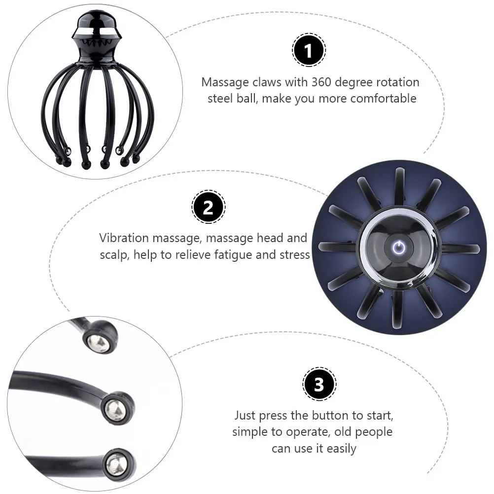 

1pc Head Massage Claw 360 Degree Rotating Steel Ball Electric Scalp Massager For Fatigue Relief Handheld Massage Tool For Head