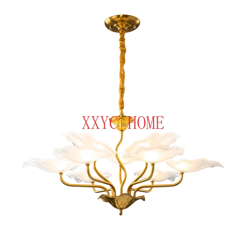 

Ceiling Lamp Living Room Bedroom Dining Room Zen Chinese Style Lotus Glass Designer Hanging Lighting