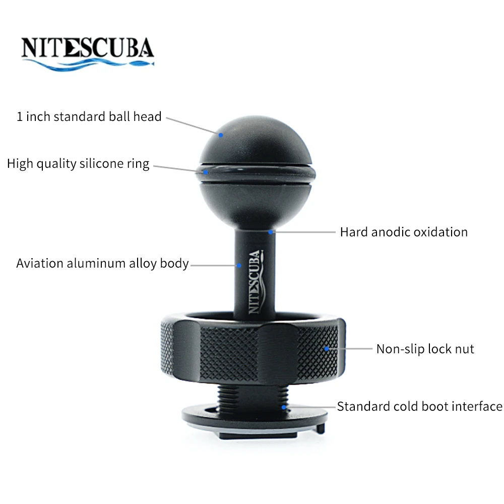 Nitescuba Diving Shell Cold Hot Shoe Adapter Ball Adaptor Mount Base Connector Gopro Tg6 5 Camera Housing Underwater Photography