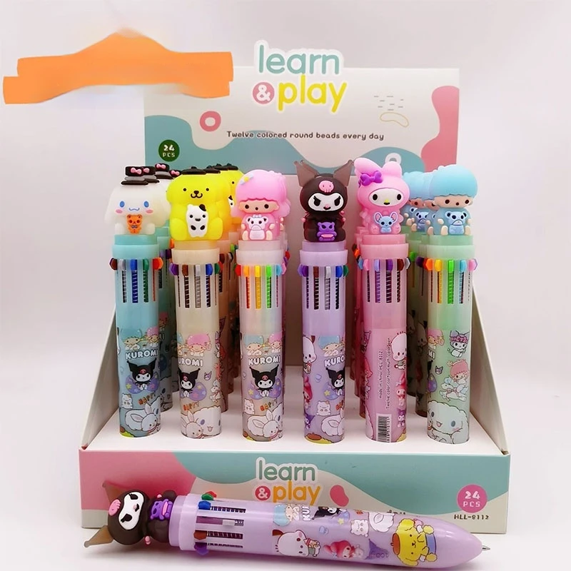 Sanrio Christmas 12/24pcs 12 Color Ballpoint Pen Creative Cartoon Kawaii By Hand Account Pen Student Stationery Christmas Gift