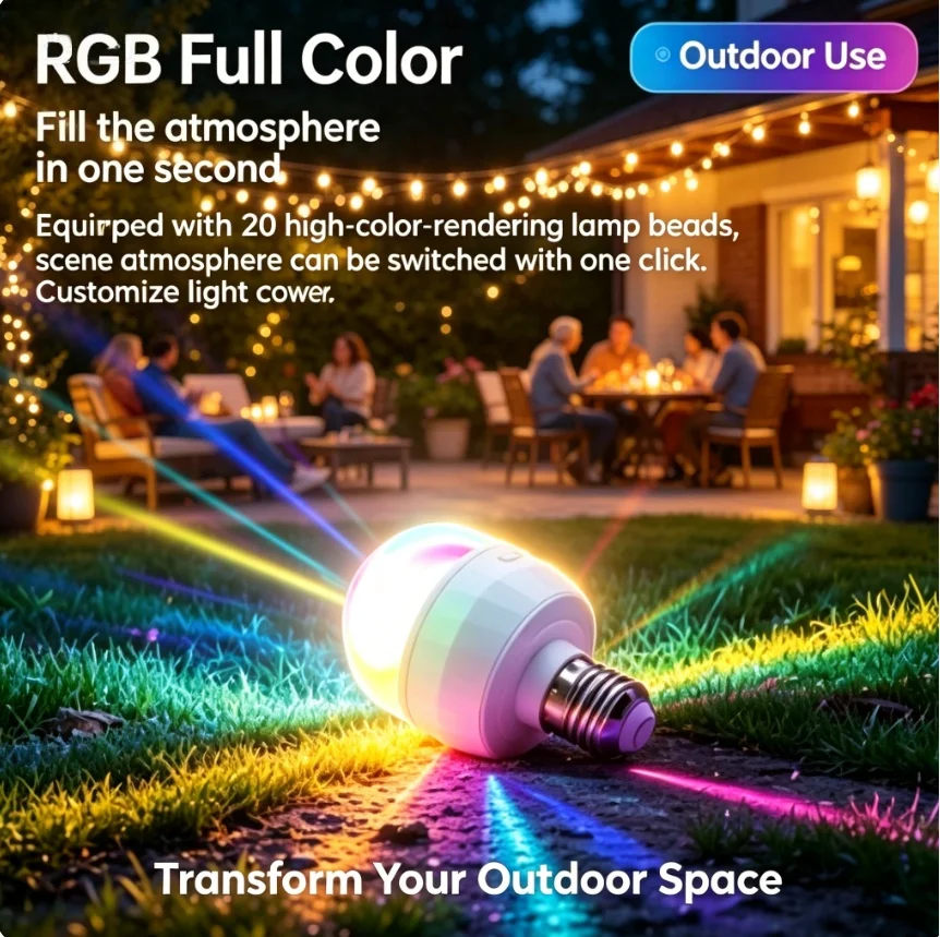 

RGB Color Changing Bulb E26 Rechargeable 1800mAh Magnetic LED with Remote Control Battery Operated Wireless Portable Dimmable USB Type-C Charging Party Light