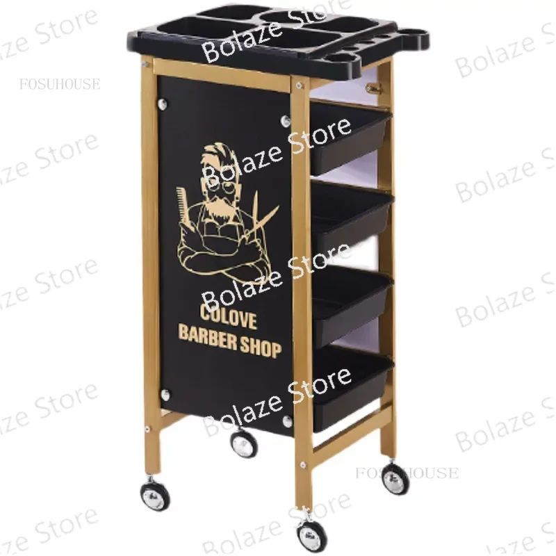 Vintage Iron Trolley Hair Salon Auxiliary Cart Multi-layer Partition Rolling Cart Mobile Pulley Rust-proof Barber Shop Trolley