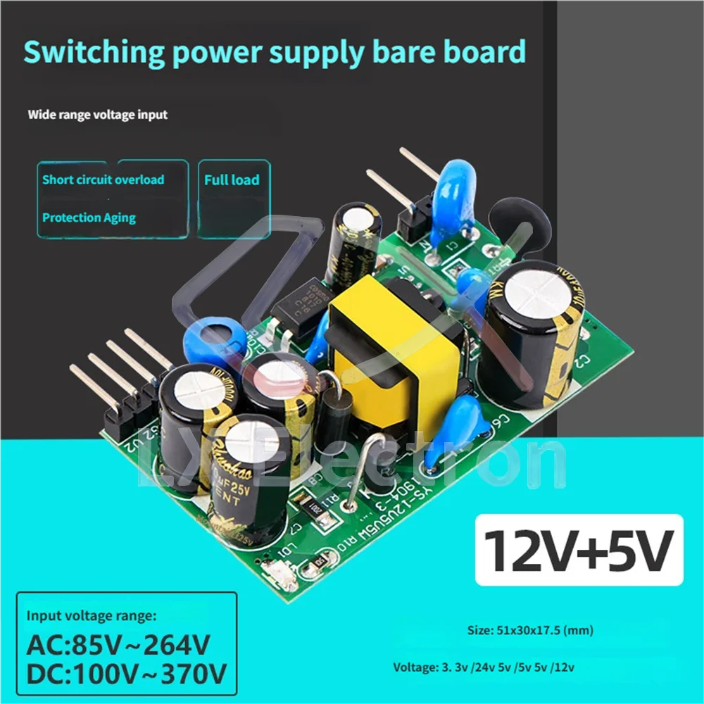 1pcs 5V 500mA 12V 200mA Dual Output Switching Power Supply Board Module Voltage Regulator Module Power AC to DC 5V 12V 5W