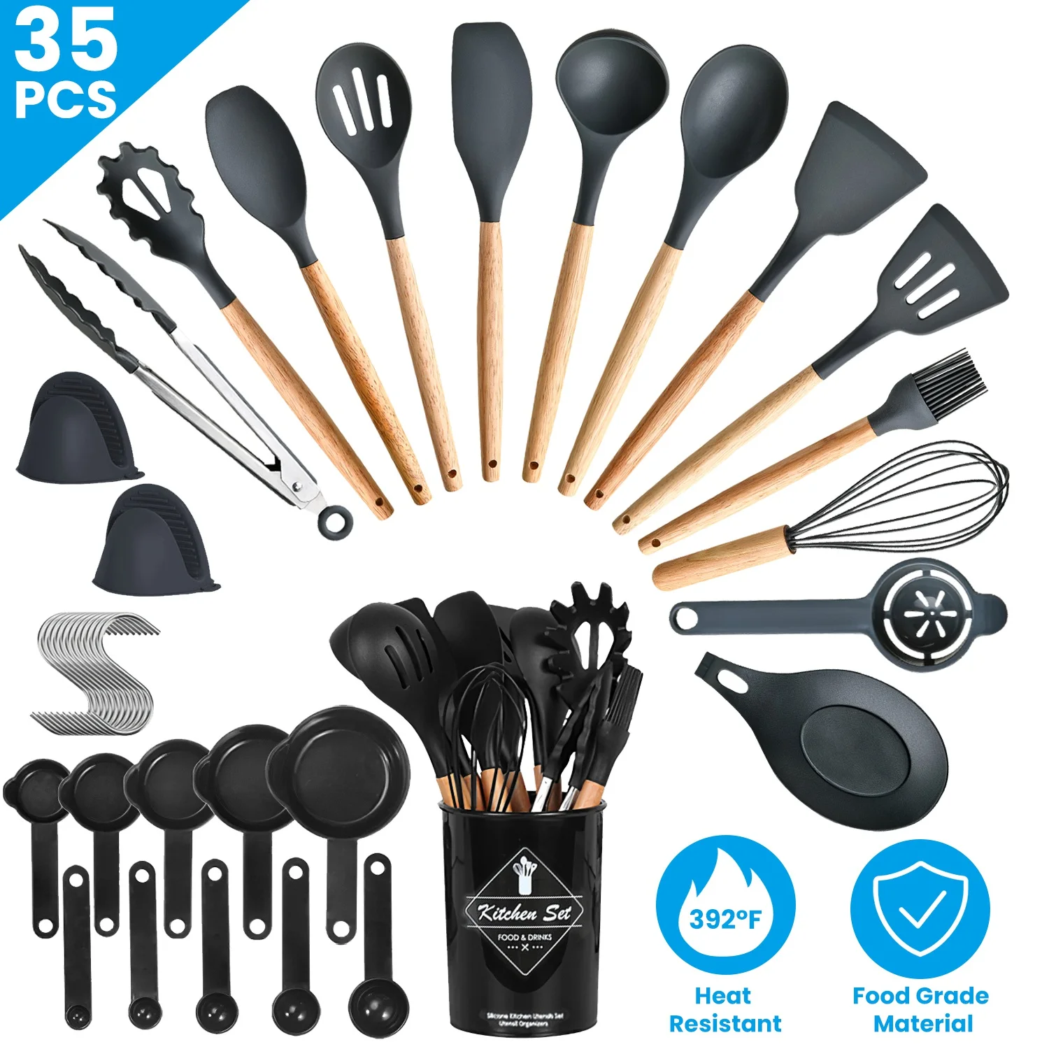 35 piece kitchen cooking utensil set,cooking or baking, without warping, bending or flaking,durable and safe to use,black