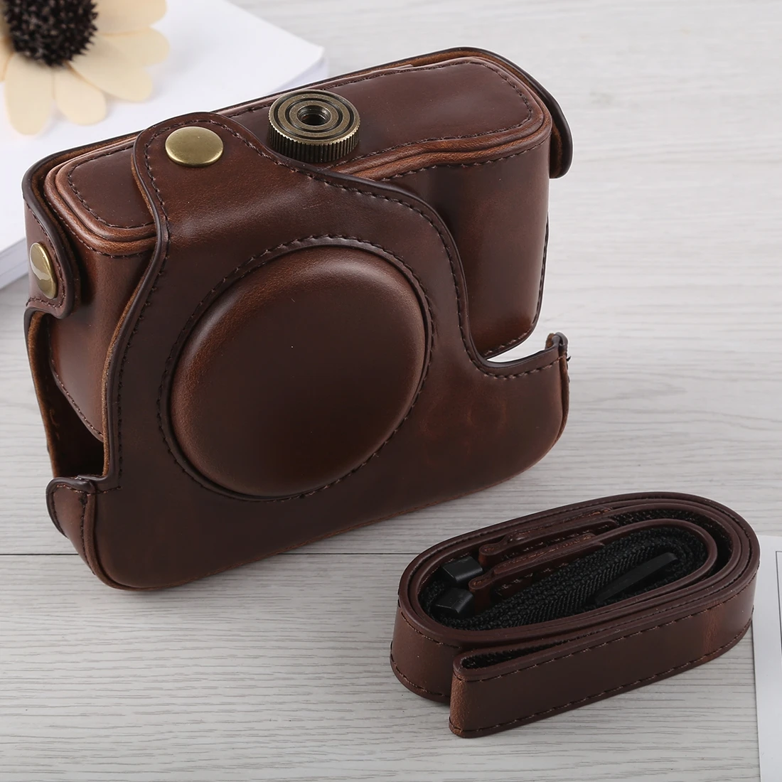 Full Body Protective Bag for Canon G16 Camera PU Leather Cover Case with Strap