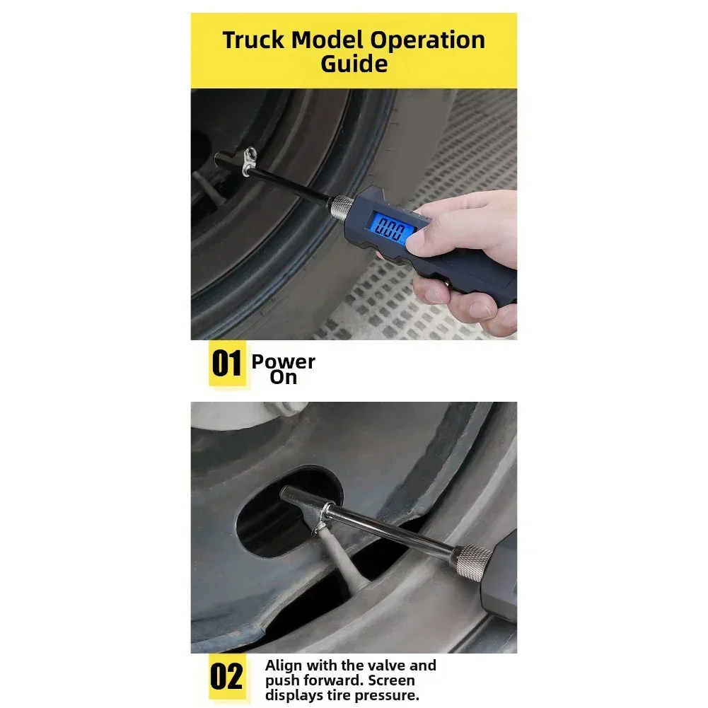 

Dual Head Tire Pressure Digital Tire Pressure Gauge 0-200 Psi Measurement ABS And Metal Construction Integrated Flashlight