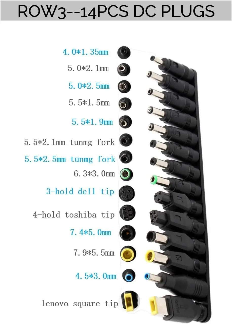 Connettori cc universali 34 pezzi Kit spina connettore adattatore di alimentazione cc, Base femmina 5.5x2.1mm spine cc universali convertitore di