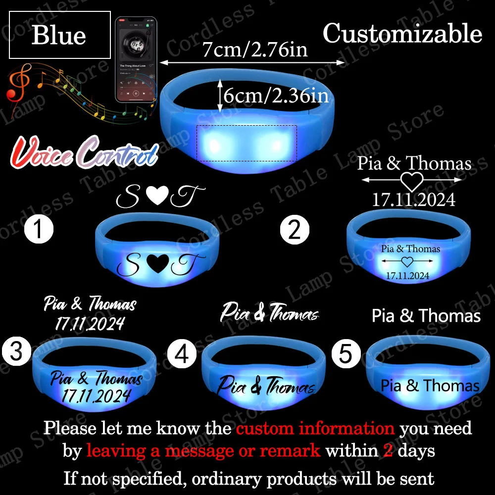 20-200 Stuks Aanpassen Led Armband Muziek & Geluidscontrole Armband Glow Lichtgevende Polsband voor Bruiloft Verjaardag Concert Party Supples