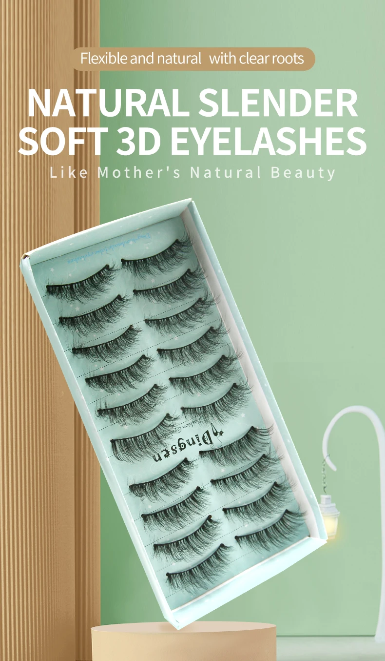 DINGSEN 10 Paar 3D Faux Mink Wimpern Natürliche Kunstwimpern Maßgeschneiderte Flauschige Weiche Voluminöse Wiederverwendbare Make-up Wimpern Bestseller – Detail 1