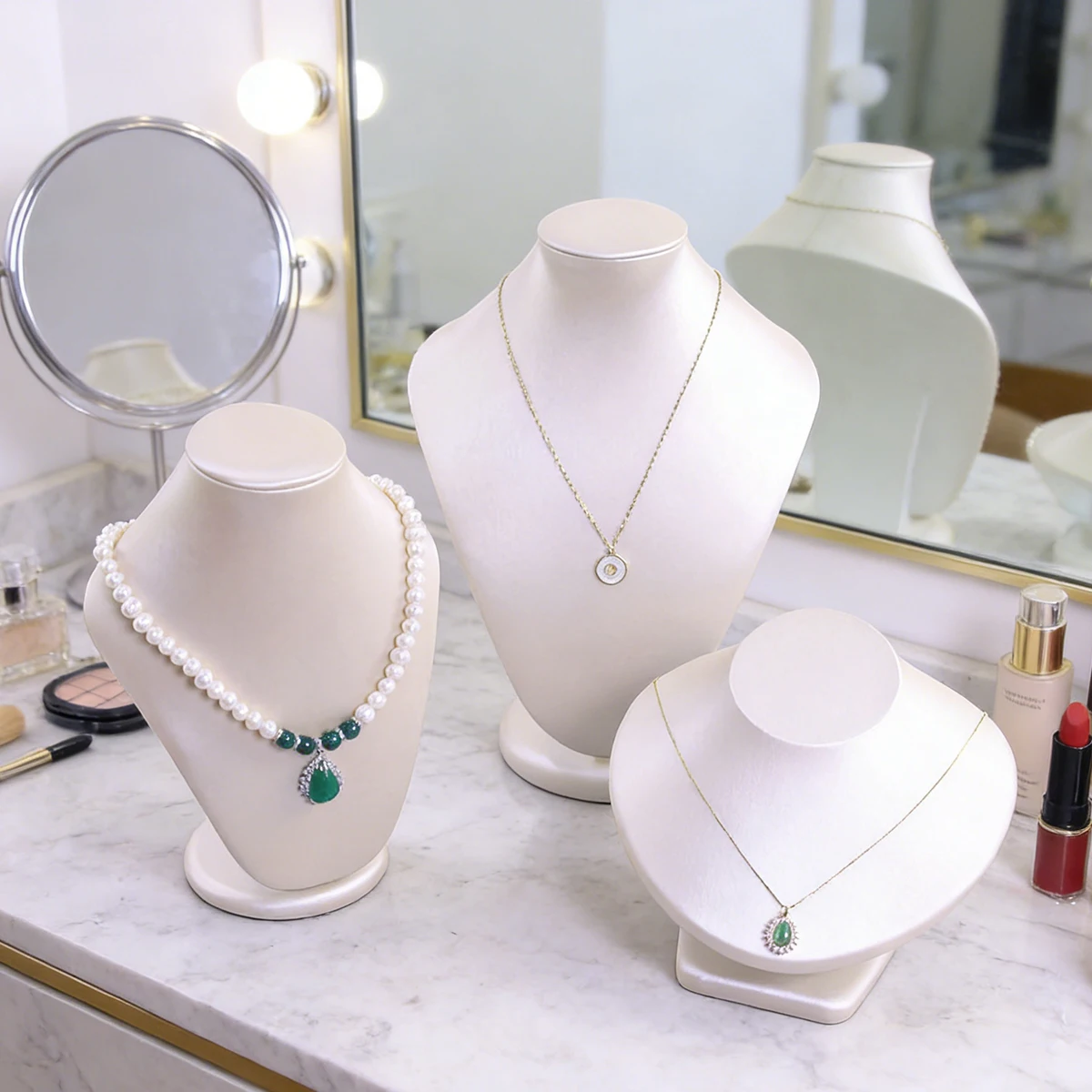 

Подставка-бюст для ювелирных изделий из искусственной кожи цвета шампанского золота, 28 см, оптимальная высота, устойчивое основание для ожерелий, идеально подходит для магазина