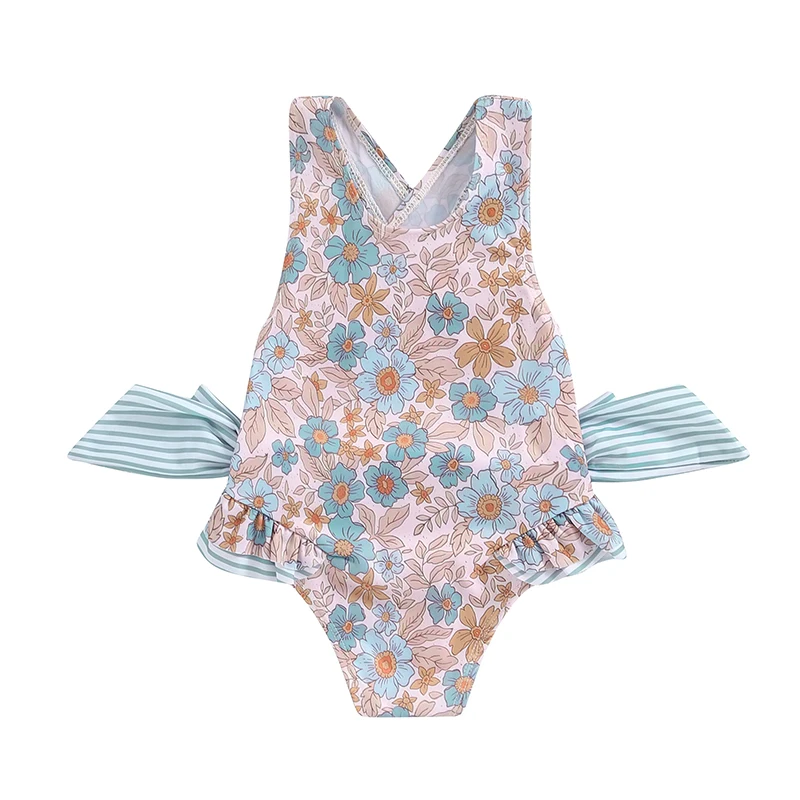 

Toddler Girl Swimsuit Floral Print Bow Straps Sleeveless Ruffles Swimsuit Girls Baby Bathing Suit Girl