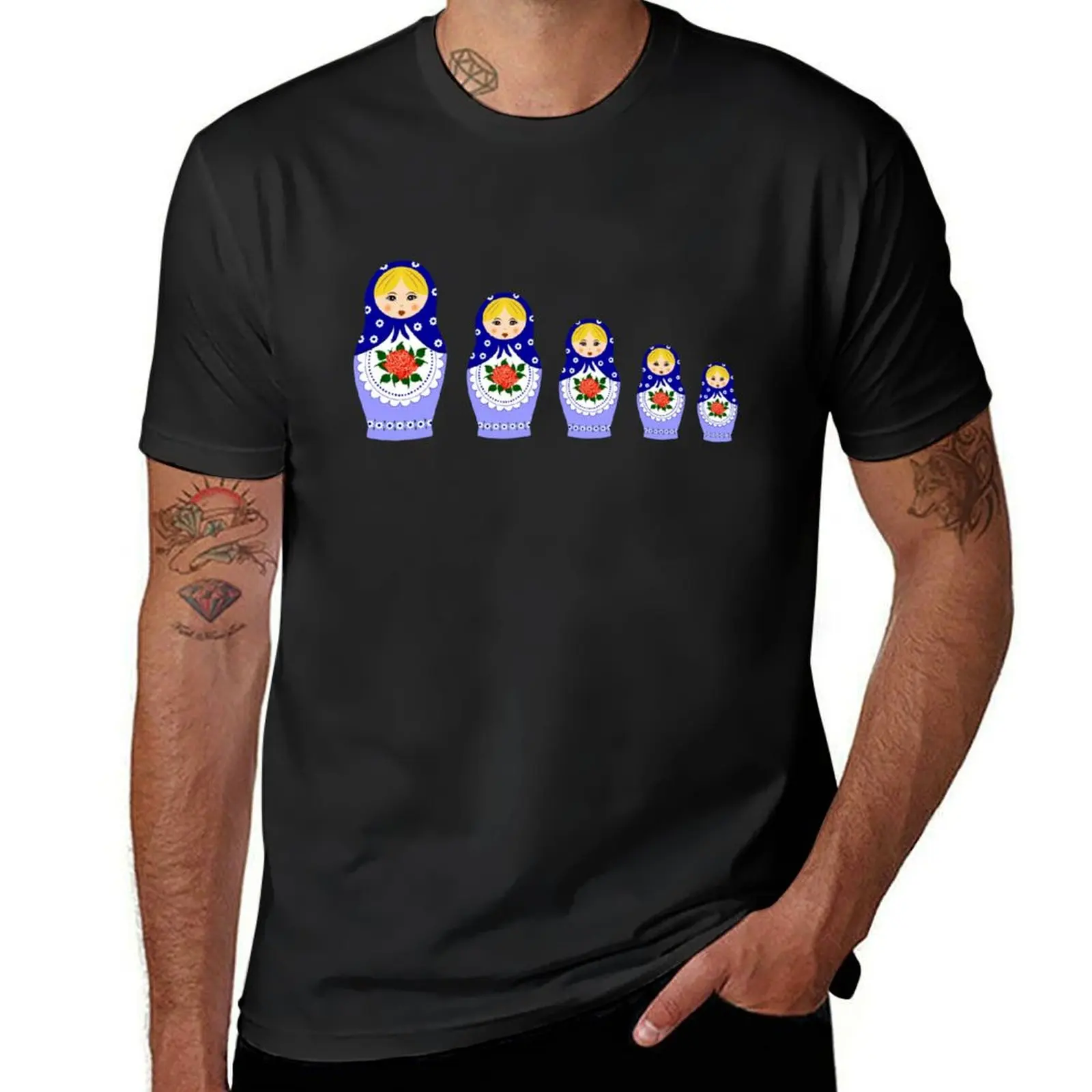 Blue russian matryoshka nesting dolls T-Shirt sweat customizeds cute tops Blouse slim fit t shirts for men