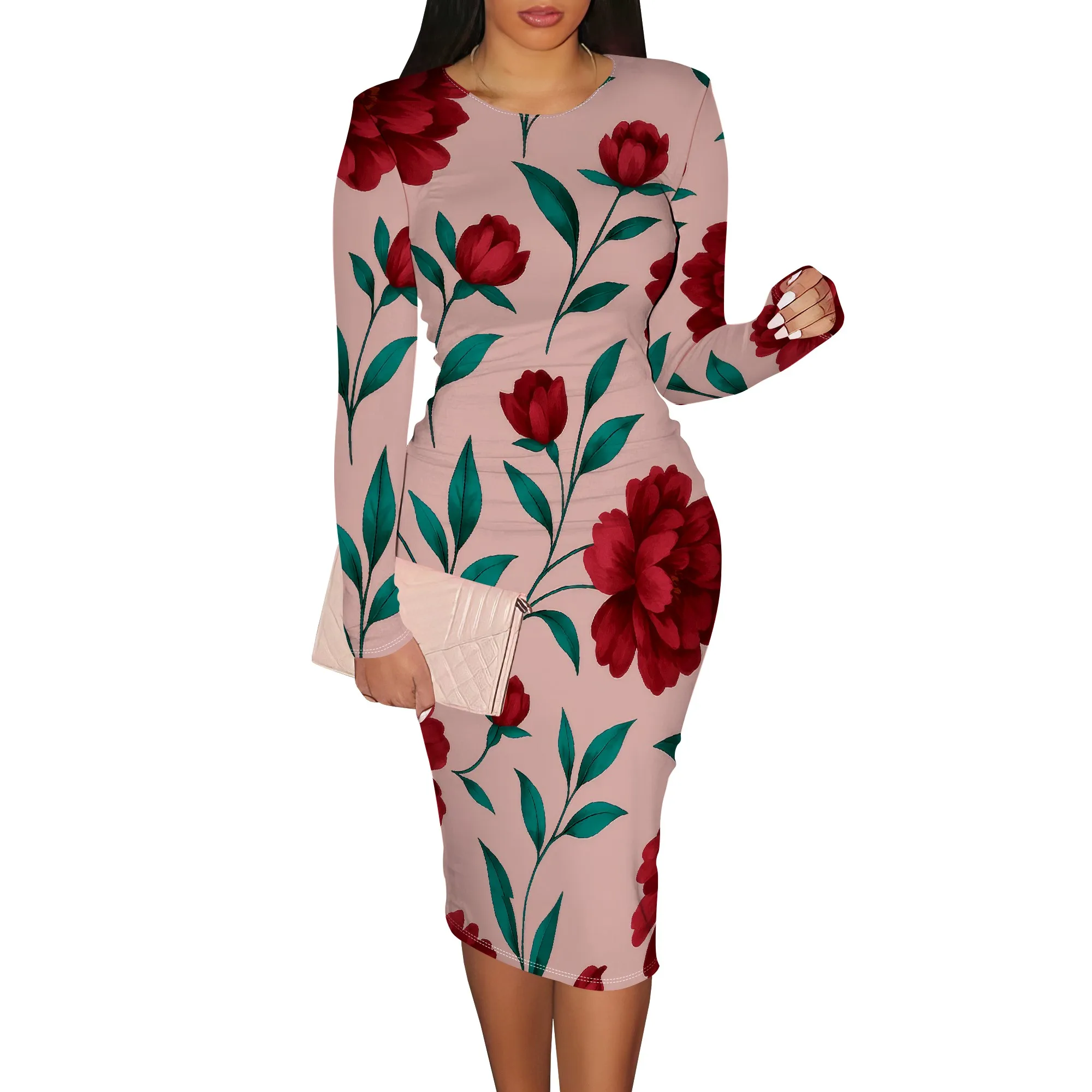 

Fall Winter Dresses for Women Casual Round Neck Long Sleeve Sexy Bodycon Elegant Trendy Full Length Maxi Party Club Dresses