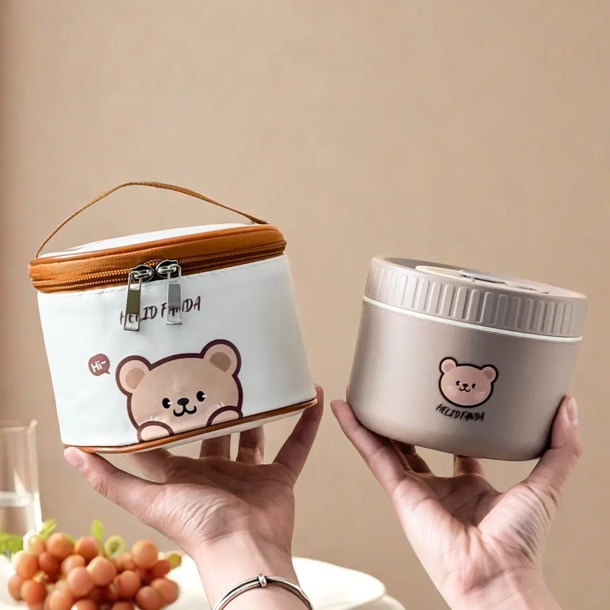 Cartoon Round Thermal Bento Lunch Box For Kids Students Portable Leak-proof 304 Stainless Steel Food Container Microwave Safe