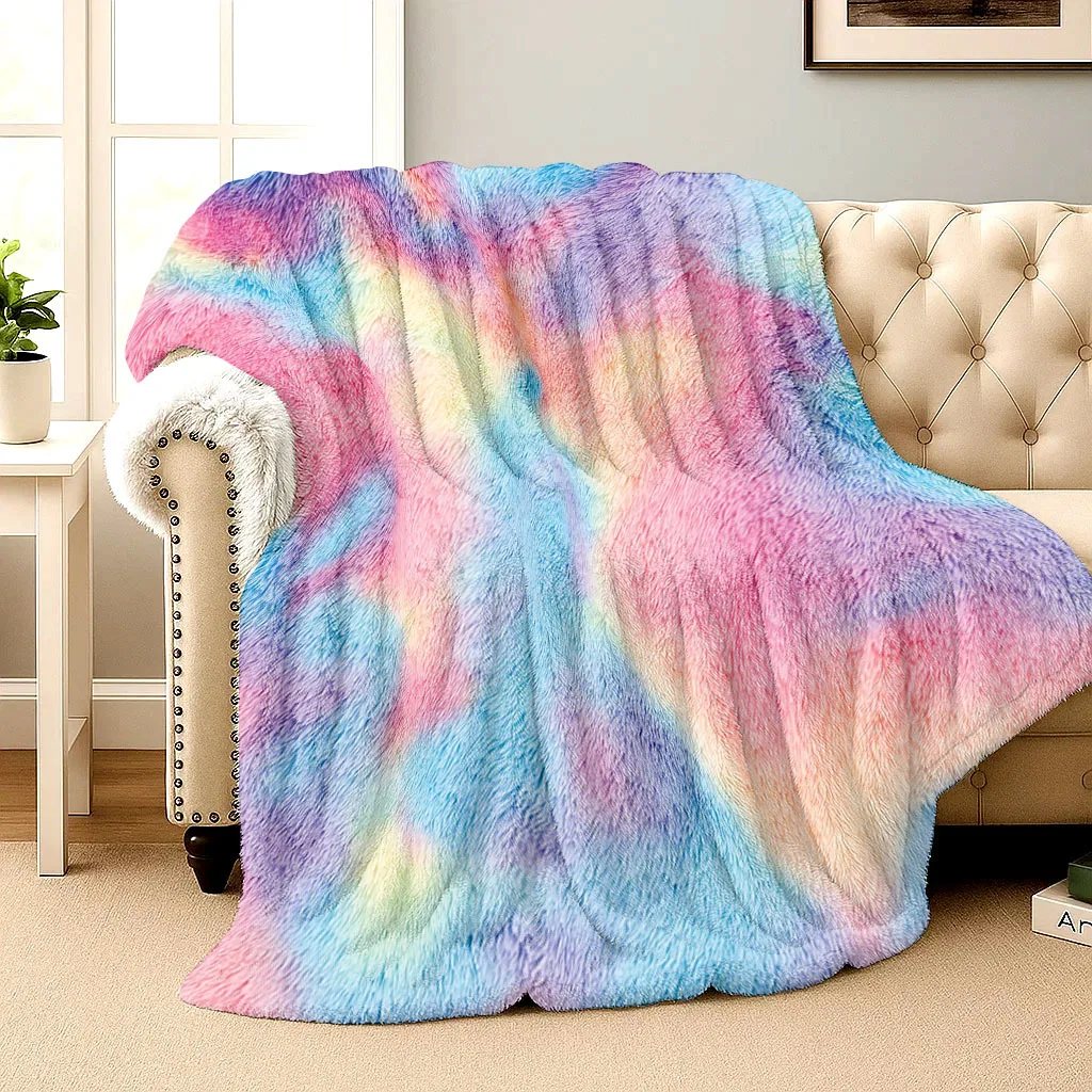 Flanell-Überwurfdecke, 2D-gedrucktes abstraktes Regenbogen-Design, weich, leicht, für Sofa, Bett, Büro, Reisen, ganzjährig waschbares Geschenk