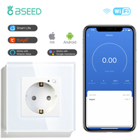 BSEED EU Smart Wifi Control Power Monitor Sockets 16A 110V-250V Power Wall Sockets Glass Panel Support For Tuya Google Alexa