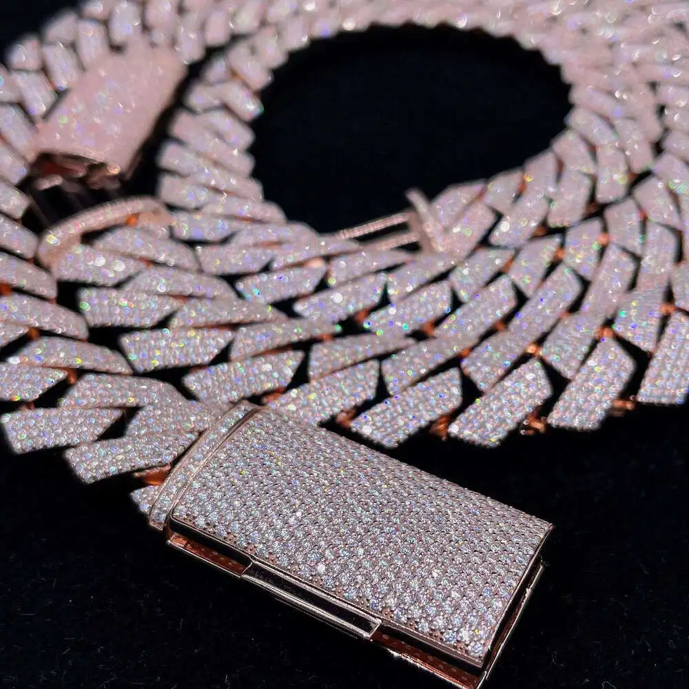 Iced Out Hip Hop 14mm Wide 4 Rows Miami Cuban Link Chain Vvs Moissanite Cuban Link Chain Necklace