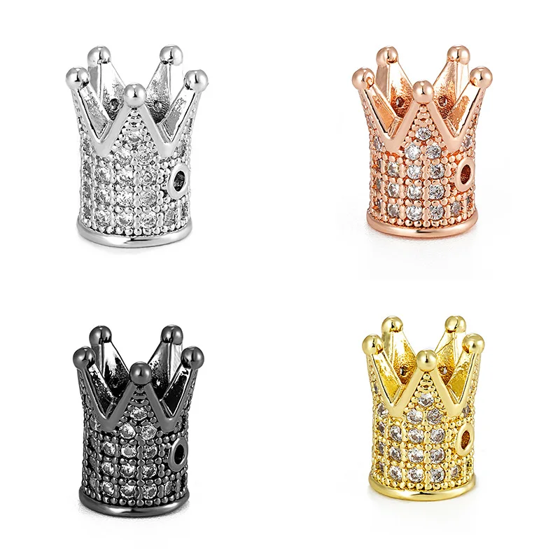 1PC Copper Micro Pave Zircon Crystal Cubic Zircon Geometry Crown Loose Spacer Beads for Jewelry Making DIY Men Bracelet Supplies
