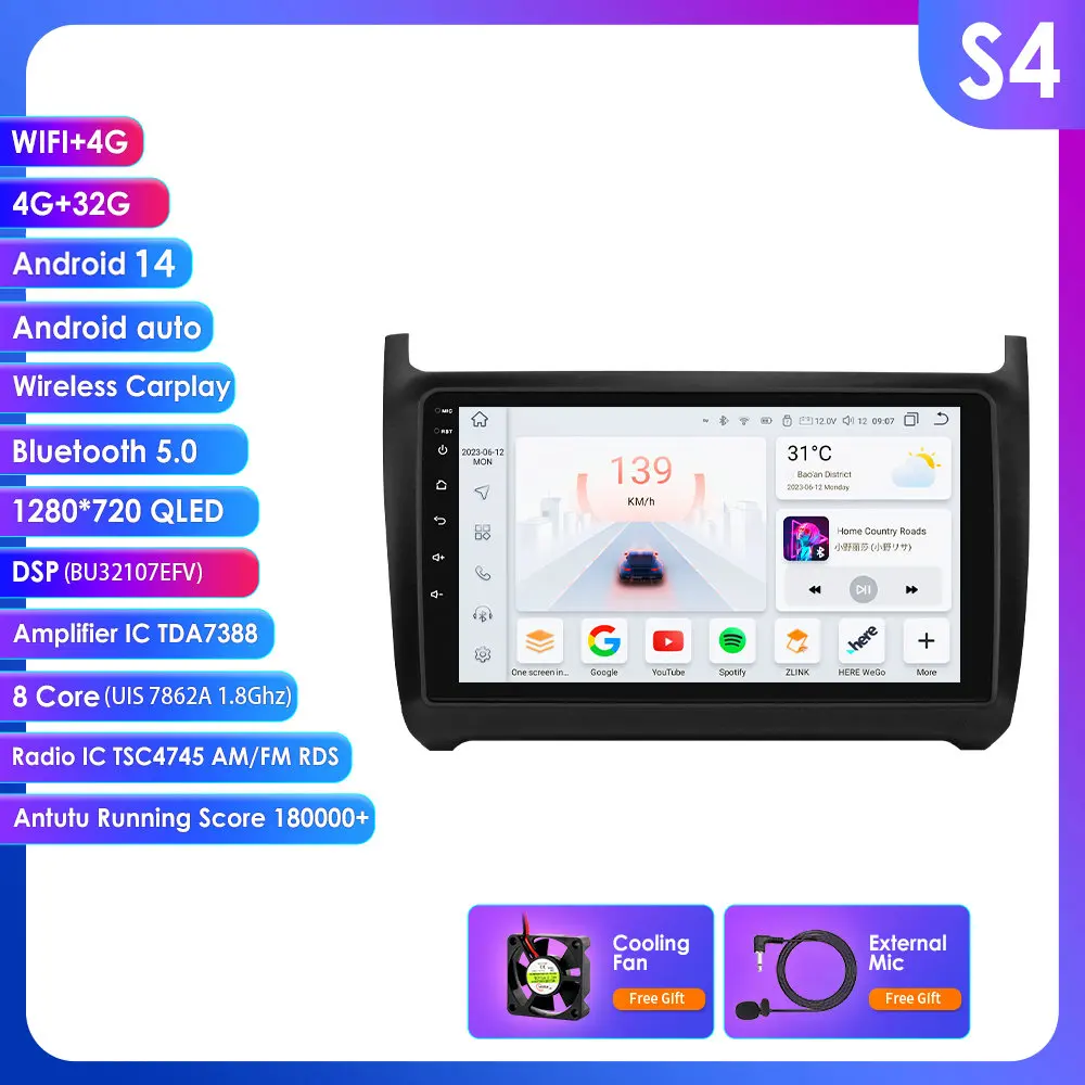 Hizpo AI Wireless CarPlay Android Auto autoradio voor VW Volkswagen POLO 5 6R 6C 2008-2020 GPS Navigatie WIFI BT GPS FM 2Din autoradio