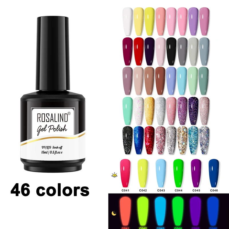 

ROSALIND Fluorescence UV Gel Nail Polish Semi Permanent Hybrid Varnish Soak Off Base Top Coat Nail Art 15ml Plastic/Glass Bottle