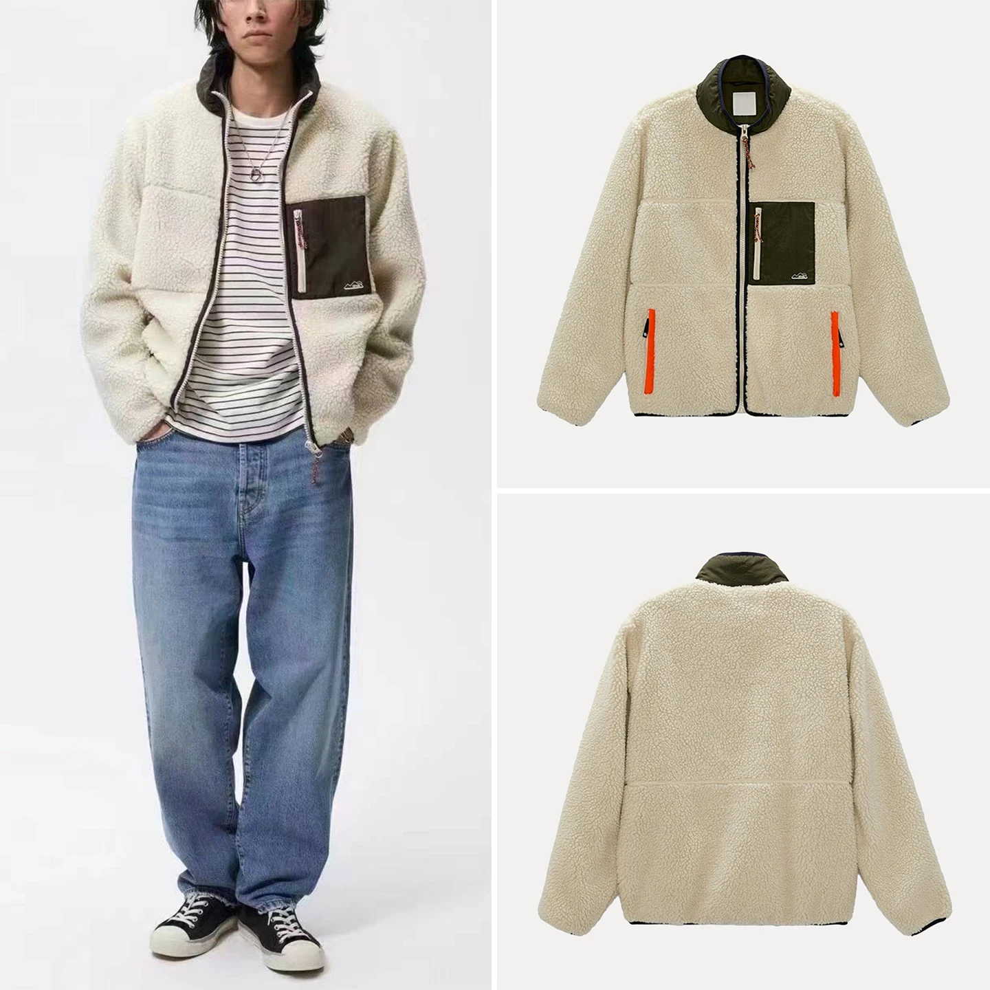 

Faionable Youth Polyester Fce Jaet 2025 Autumn New Arrival Men's Clothing Versatile Patchwork Jaet Cleanfit Sle