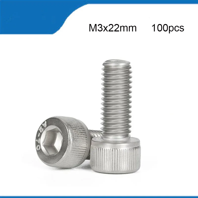 

Free Shipping M3*22mm 100pcs 304 Stainless Steel Hexagon Socket Head Cap Screw Good 912 Bolt Satinless Stainless Rivet M3 Bolts