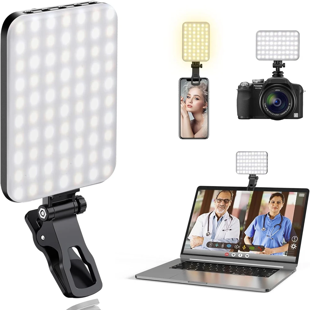 60 LED Selfie Light 2200mAh Rechargeable Phone Fill Light 7 Modes 10-Level Brightness Portable Clip on Light for Camera Phone