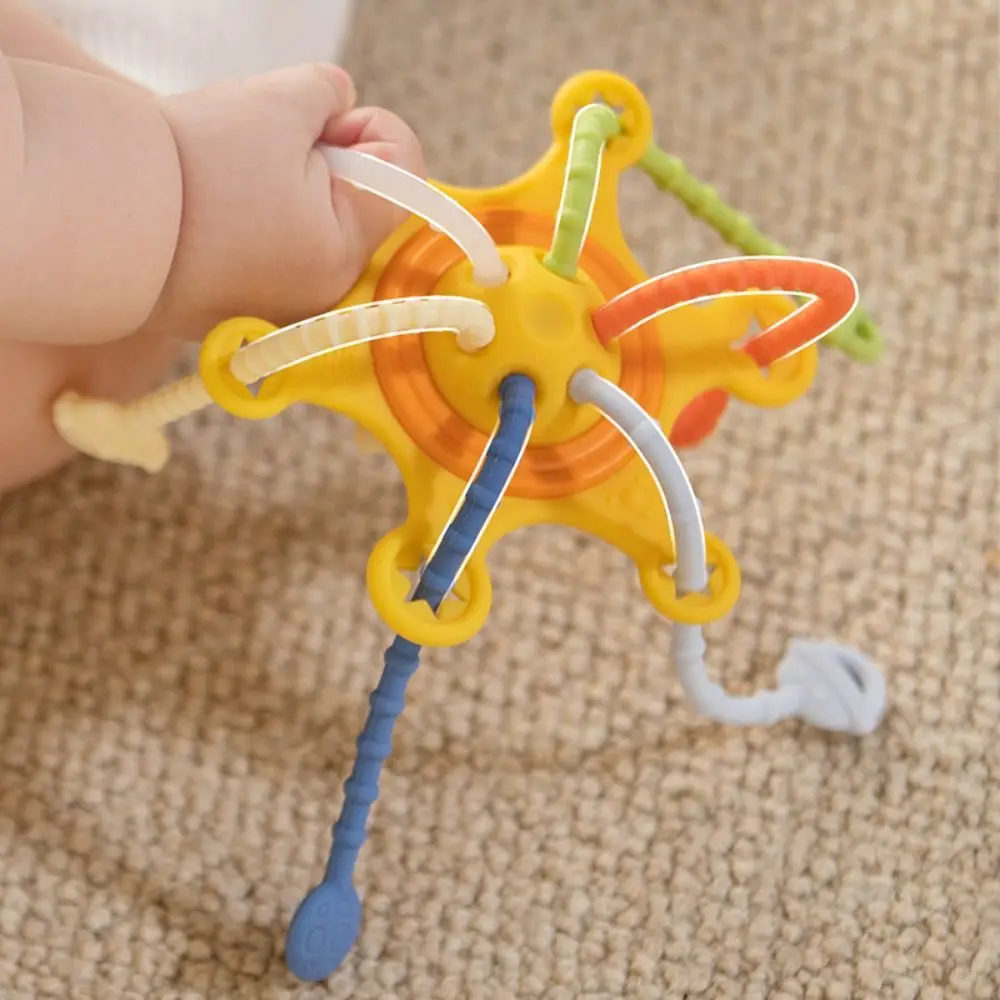 Teething Toy 3 in 1 Baby Sensory Toys Silicone Develops Cognitive Baby Pull String Toy Montessori Finger Grasp Training Toddlers