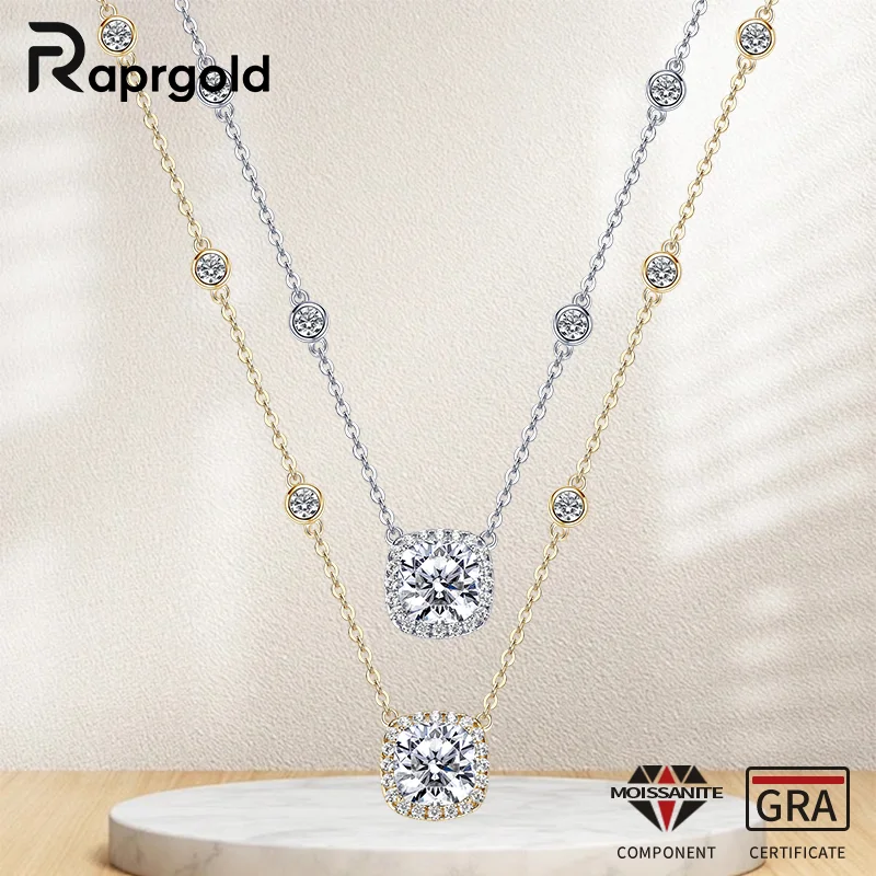 

RAPRGOLD GRA сертифицированная подушка 2,5 карата с муассанитом, кулон, ожерелье, цепочки для женщин, стерлинговое серебро 925 пробы, свадебные ювелирные изделия, подарки
